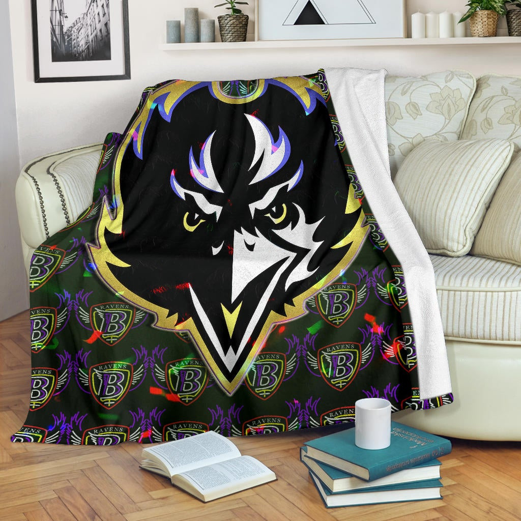 Baltimore Ravens American Football Team Fleece Blanket Raven Head In Black Fire B Wings Patterns Fleece Blankets