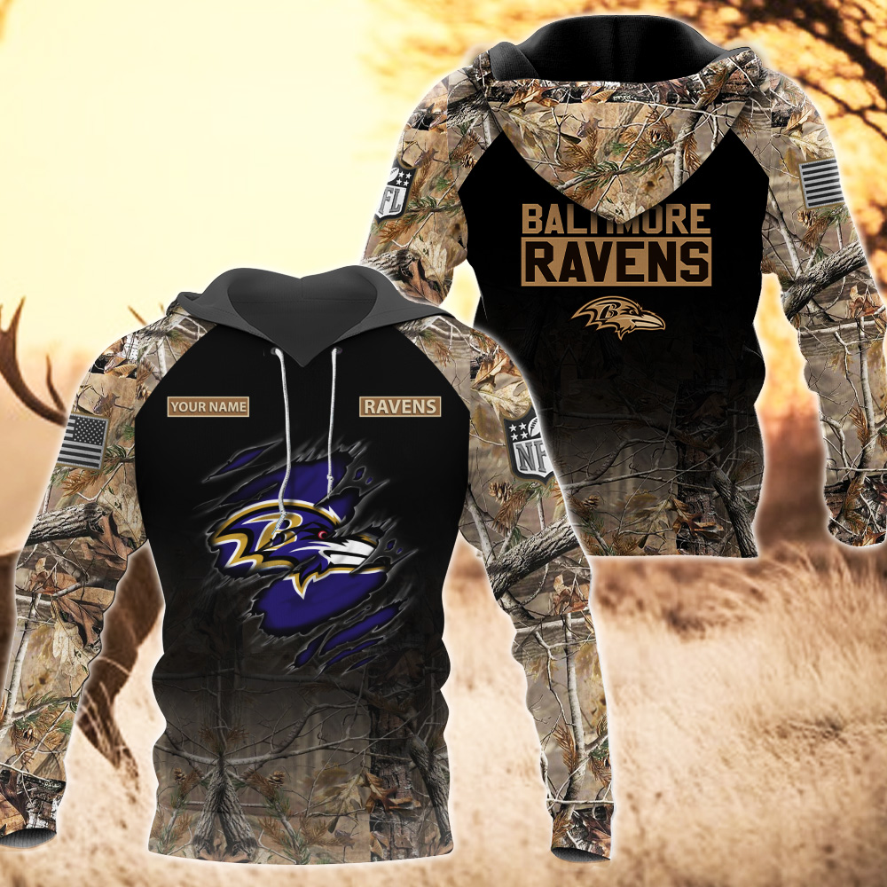 Baltimore Ravens Custom Name Hunting Camo Hoodie
