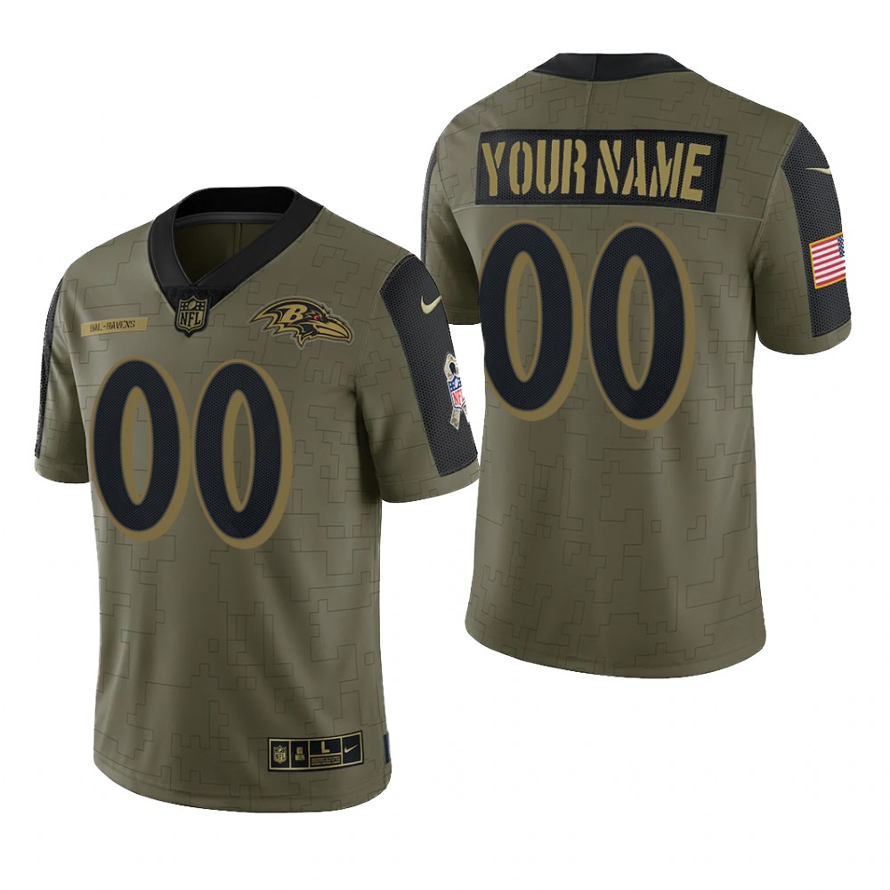 Baltimore Ravens Custom Olive Limited Jersey 2021 Salute To Service - Men's