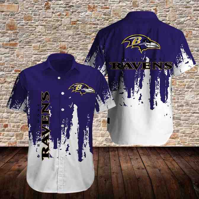 Baltimore Ravens Distressed Hawaiian Shirt