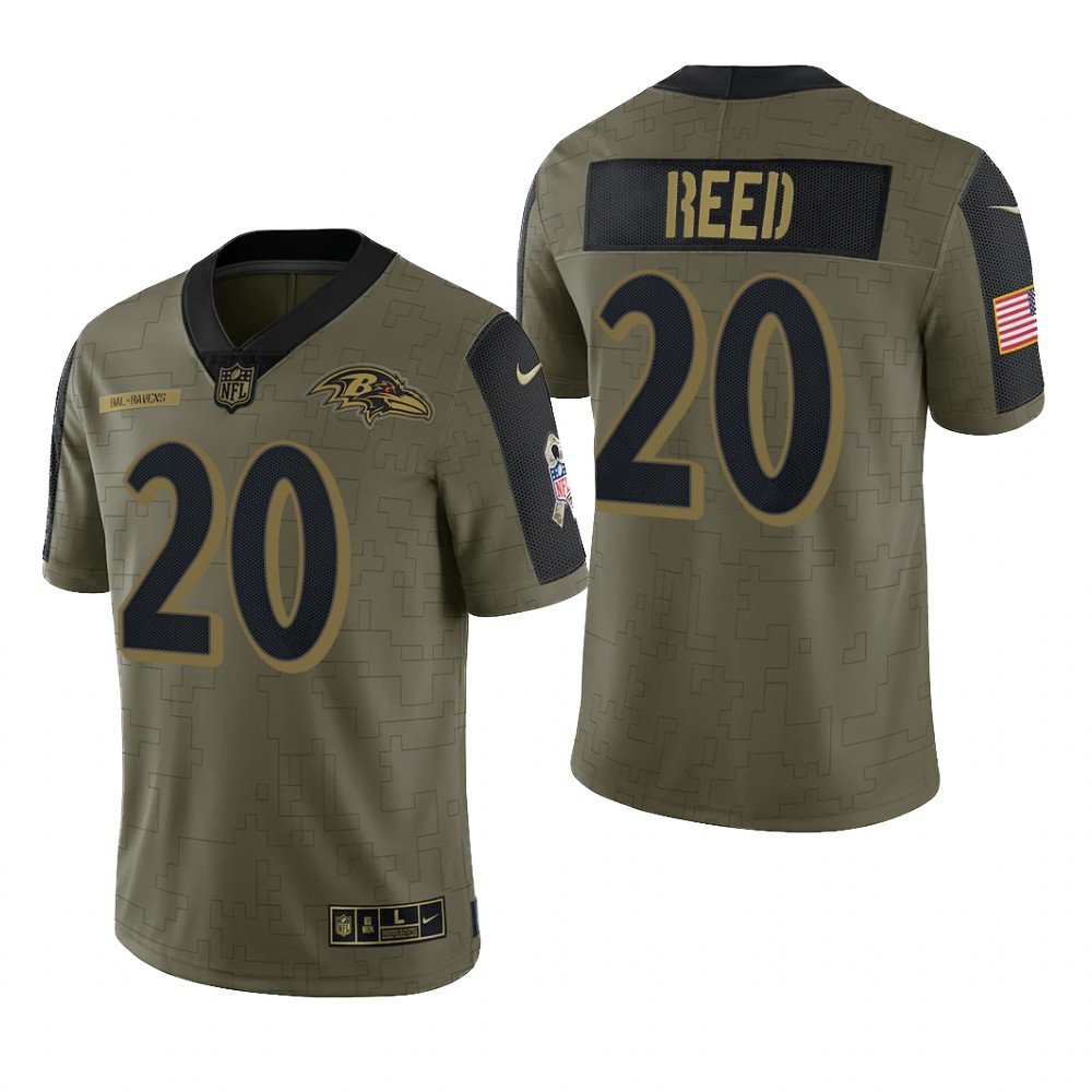 Baltimore Ravens Ed Reed Olive Limited Jersey 2021 Salute To Service - Men's