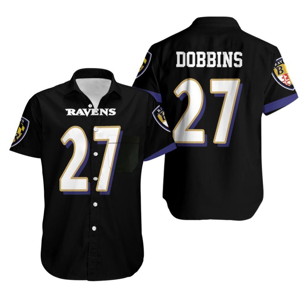 Baltimore Ravens J K Dobbins Black Hawaiian Shirt