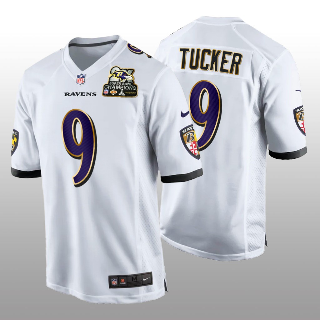 Baltimore Ravens Justin Tucker White Game 2X Super Bowl Champions Patch - Men's