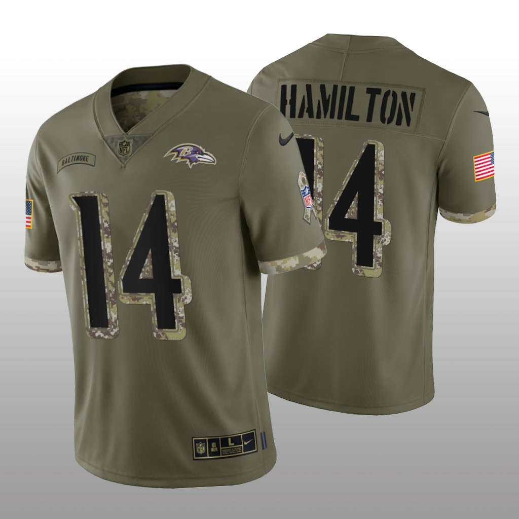 Baltimore Ravens Kyle Hamilton Olive Jersey 2022 Salute To Service - Men's