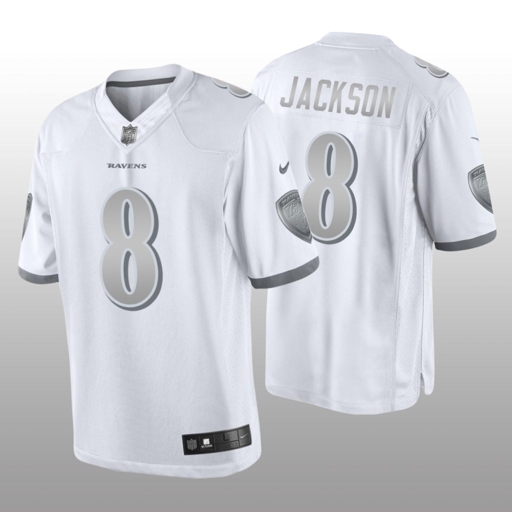 Baltimore Ravens Lamar Jackson White Jersey Platinum Limited