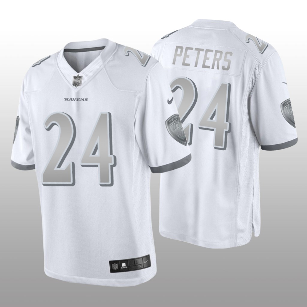 Baltimore Ravens Marcus Peters White Jersey Platinum Limited