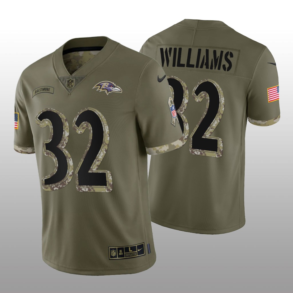 Baltimore Ravens Marcus Williams Olive Jersey 2022 Salute To Service - Men's