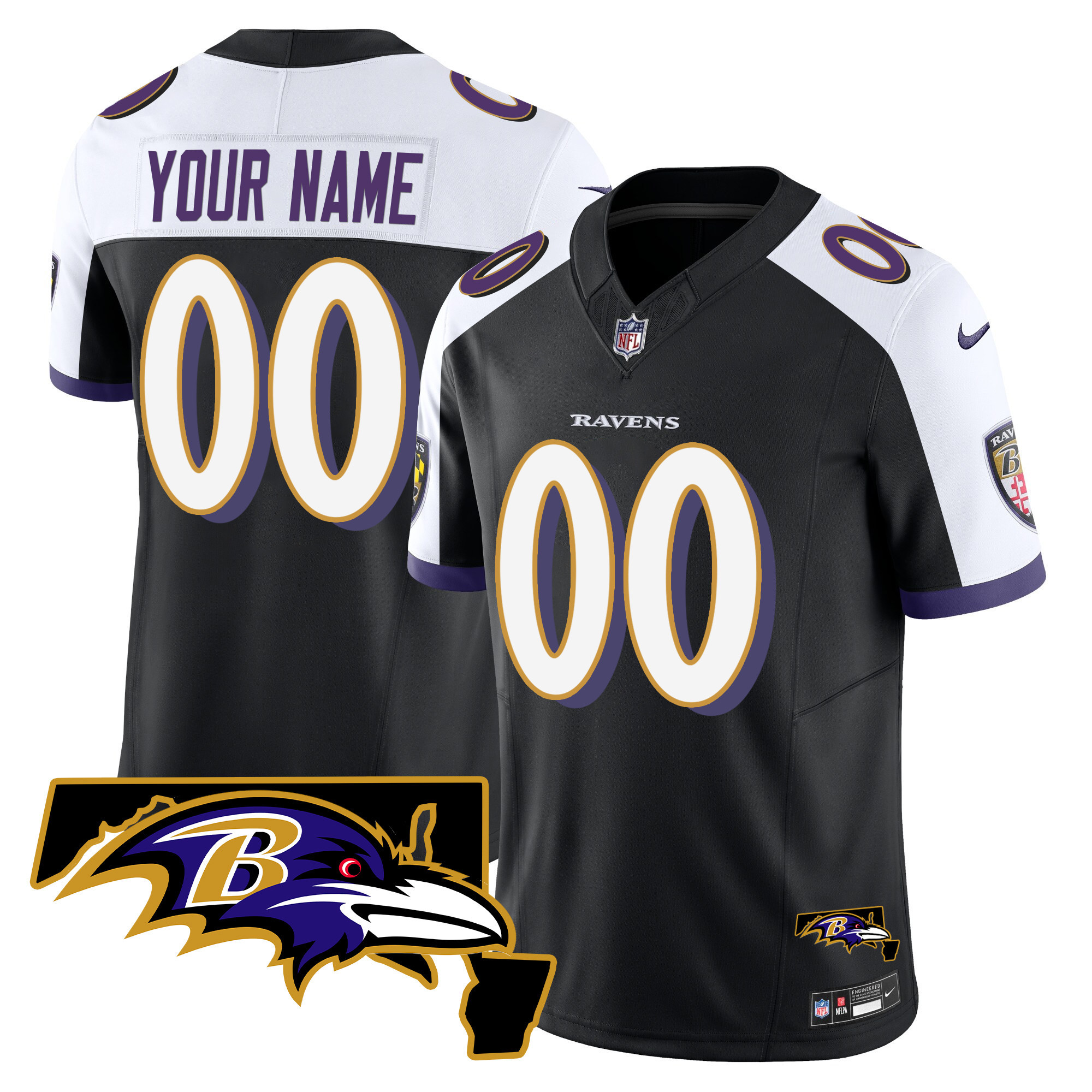 Baltimore Ravens Maryland Patch Vapor Limited Custom Black Alternate Jersey All Stitched