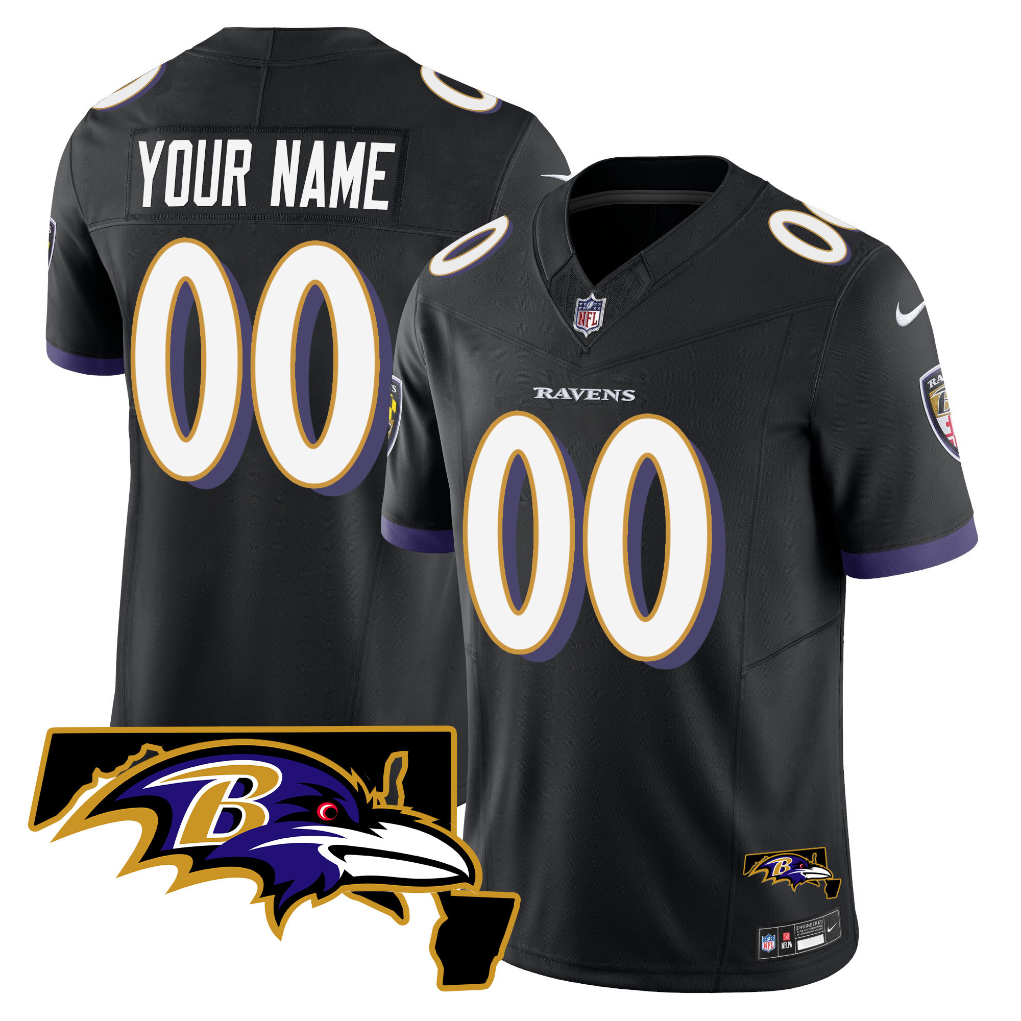 Baltimore Ravens Maryland Patch Vapor Limited Custom Black Jersey All Stitched