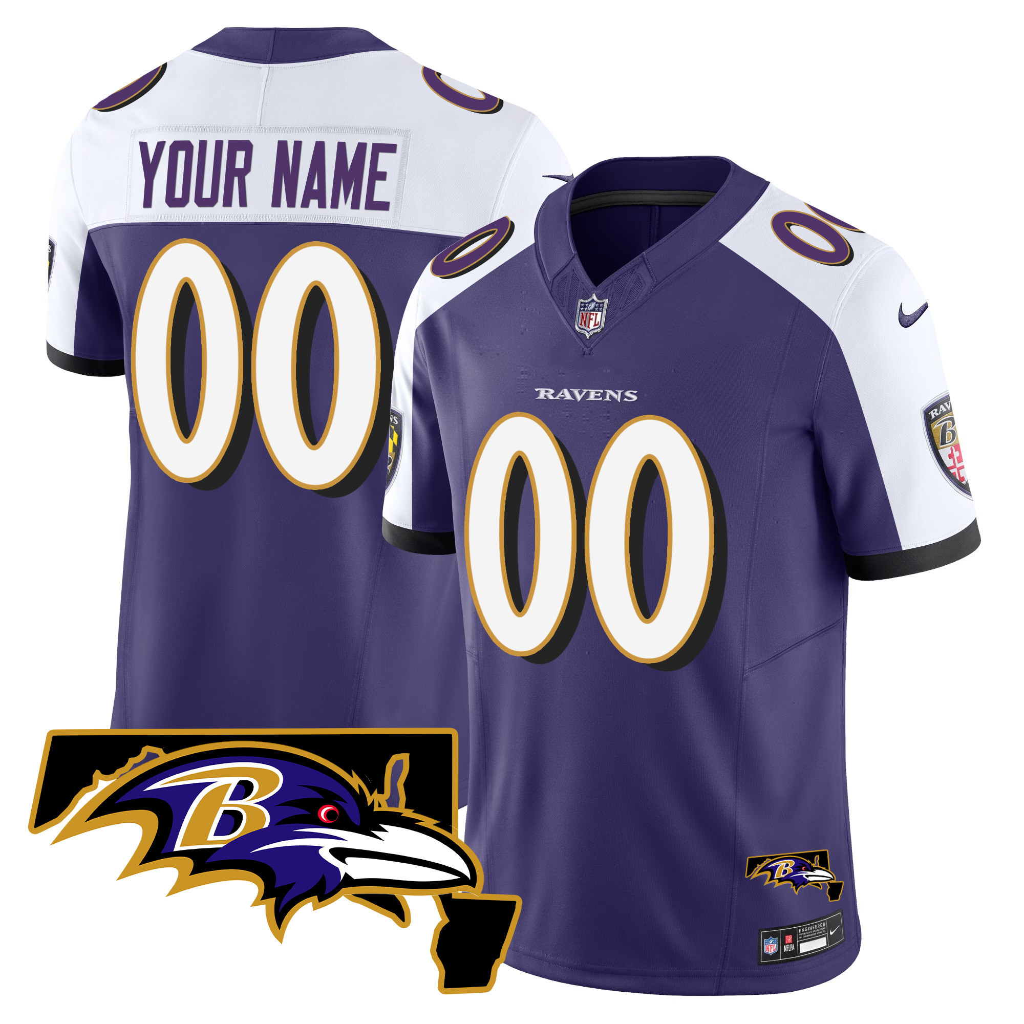 Baltimore Ravens Maryland Patch Vapor Limited Custom Purple Alternate Jersey All Stitched