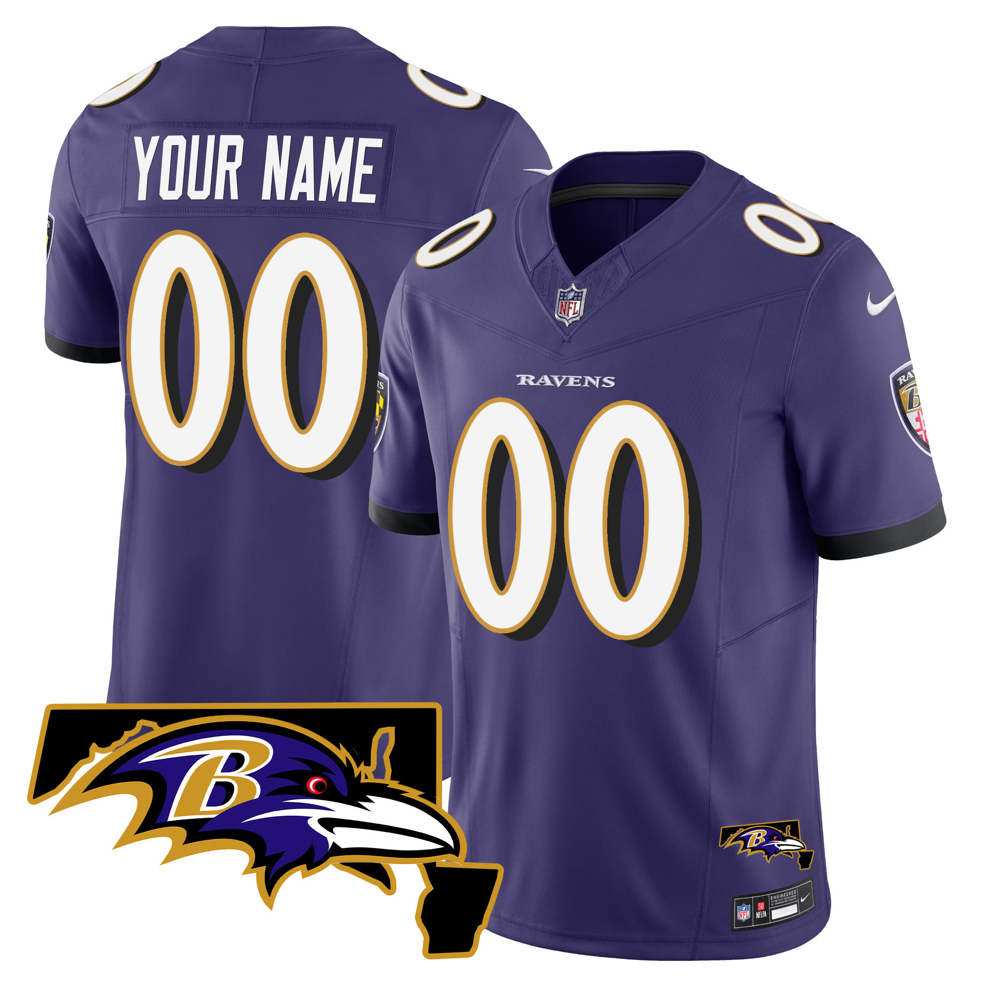 Baltimore Ravens Maryland Patch Vapor Limited Custom Purple Jersey All Stitched