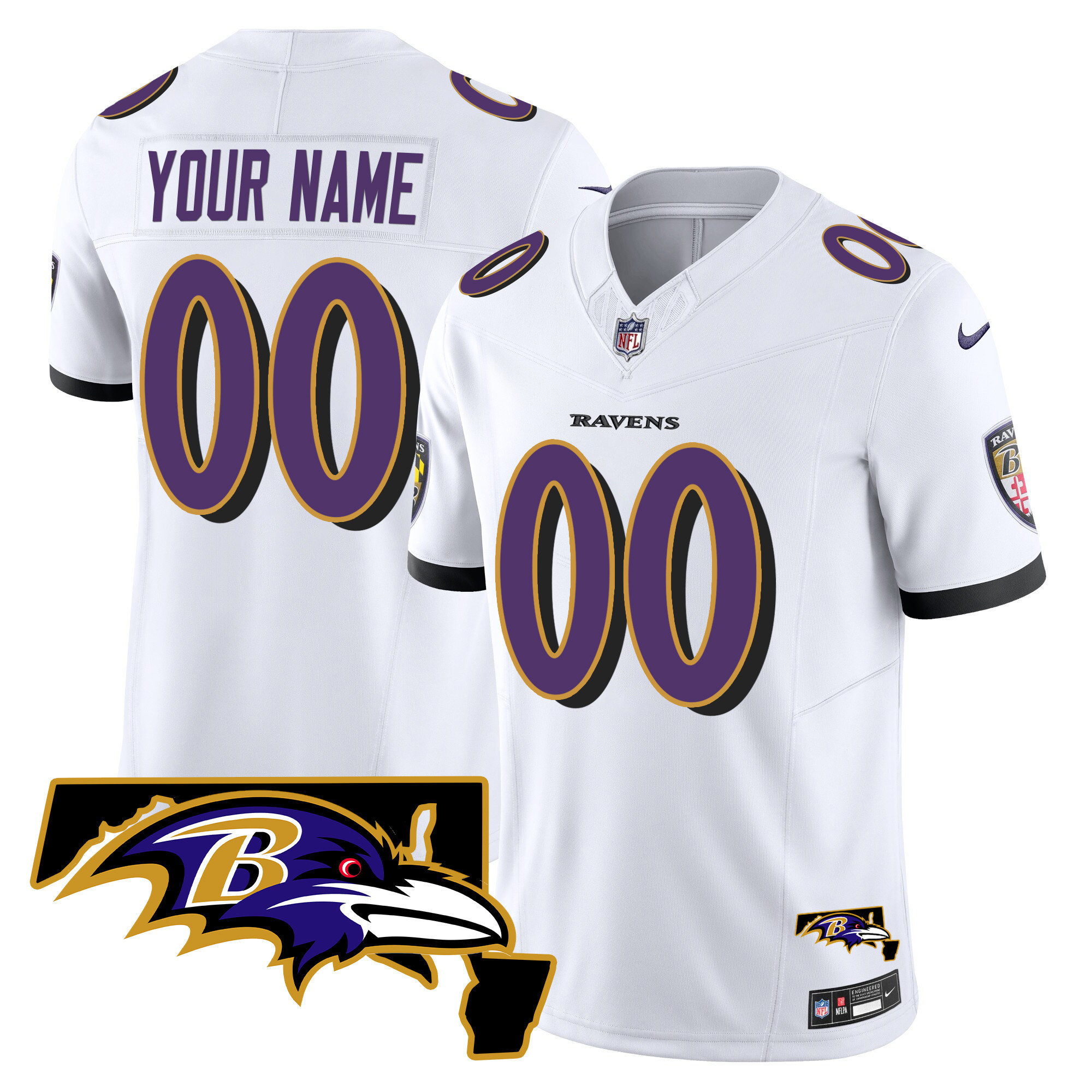 Baltimore Ravens Maryland Patch Vapor Limited Custom White Jersey All Stitched