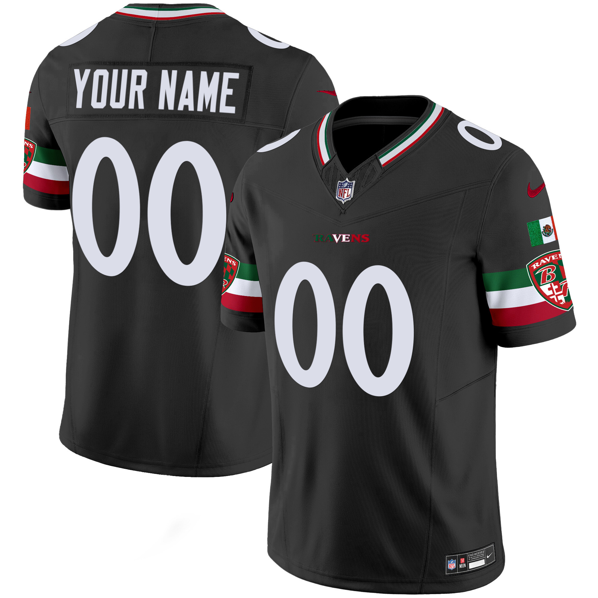Baltimore Ravens Mexico Vapor Limited Custom Black Jersey All Stitched