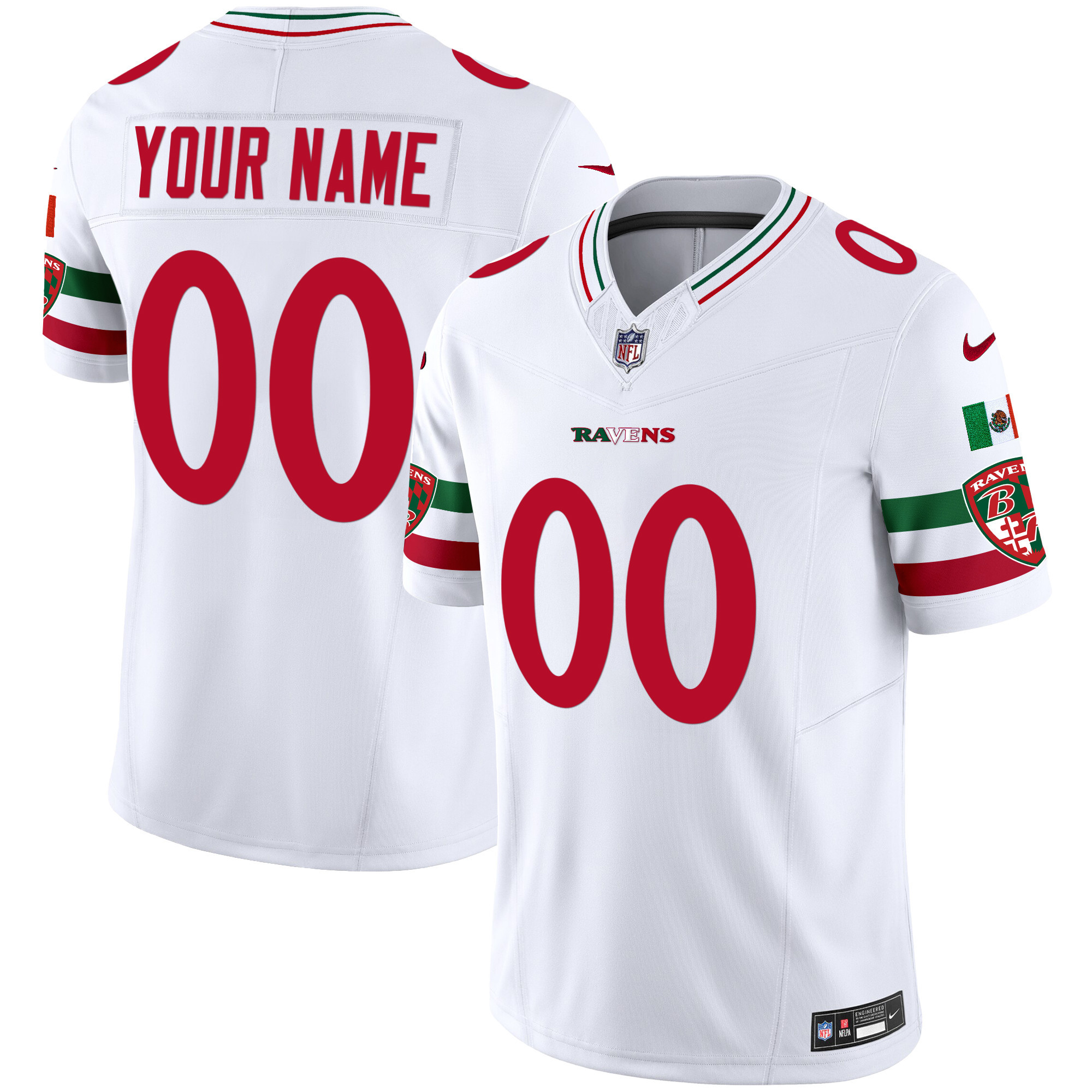 Baltimore Ravens Mexico Vapor Limited Custom White Jersey All Stitched