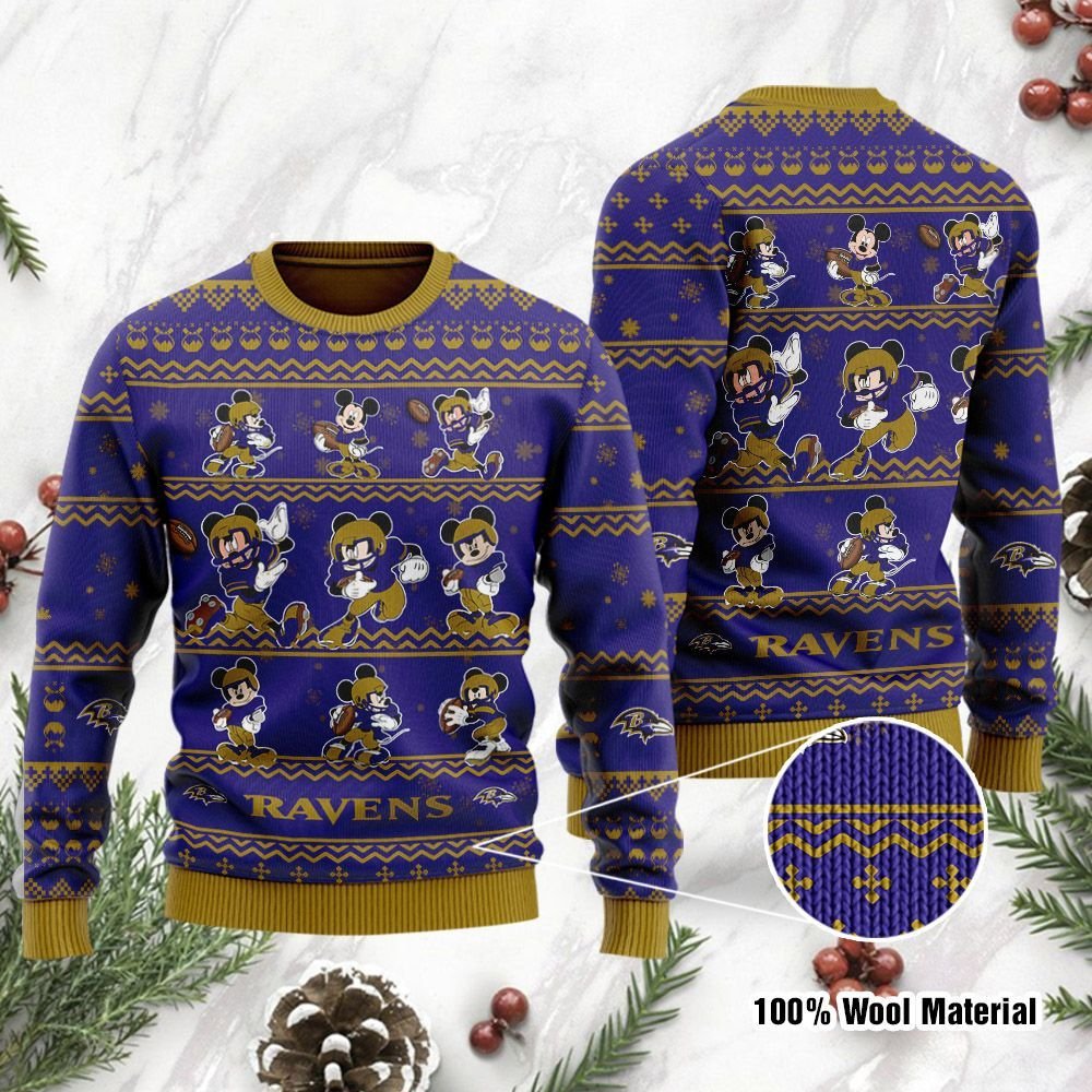 Baltimore Ravens Mickey Mouse Holiday Party Ugly Christmas Sweater