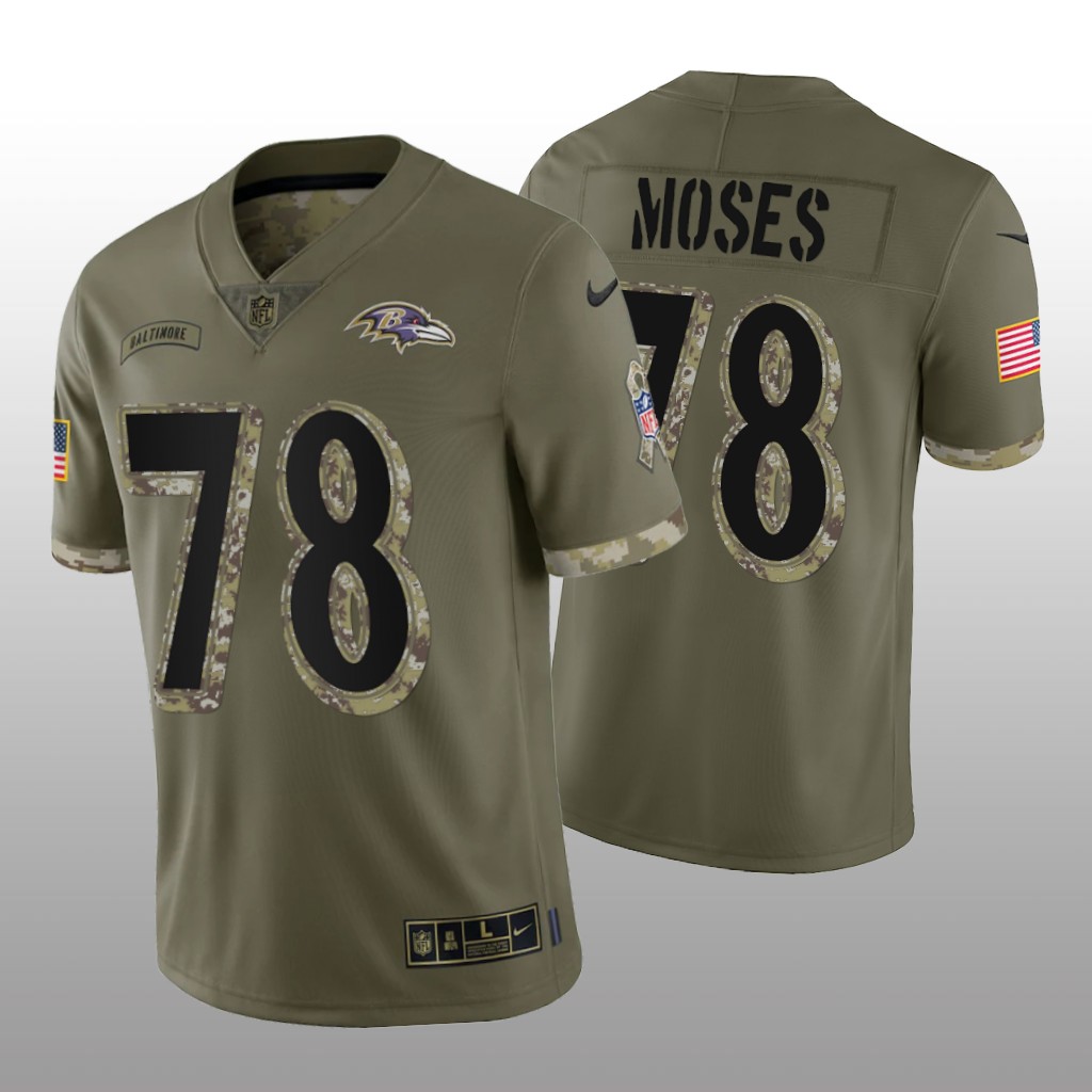 Baltimore Ravens Morgan Moses Olive Jersey 2022 Salute To Service - Men's