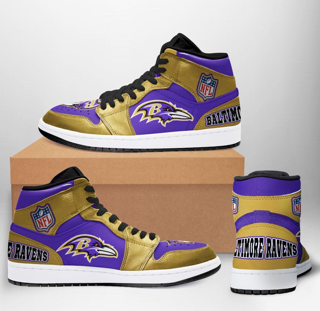 Baltimore Ravens NFL Team Sneakers Gift For Fans High Top Air Jordan Sneaker, Air Jordan Hightop