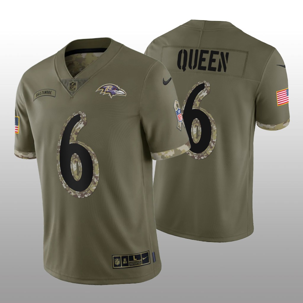 Baltimore Ravens Patrick Queen Olive Jersey 2022 Salute To Service - Men's