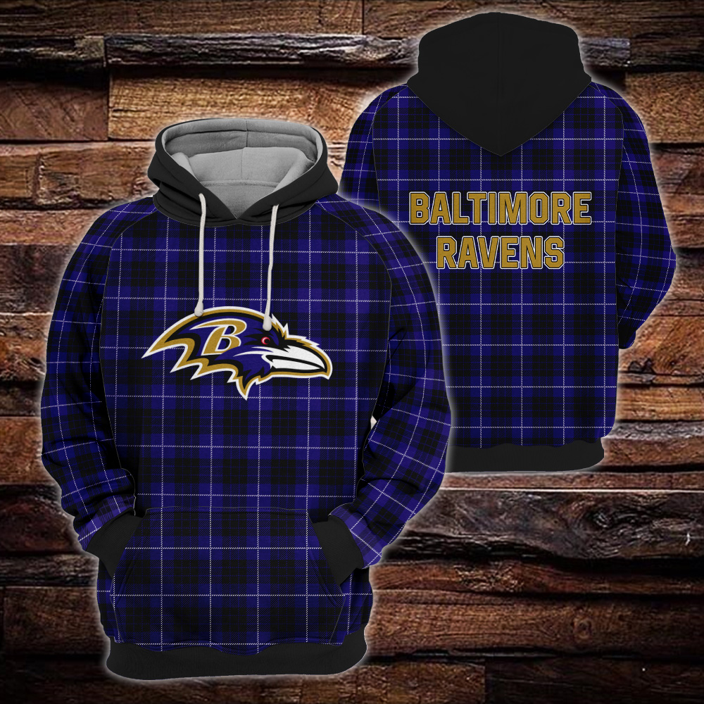 Baltimore Ravens Plaid Hoodie 3D Gift For Fans