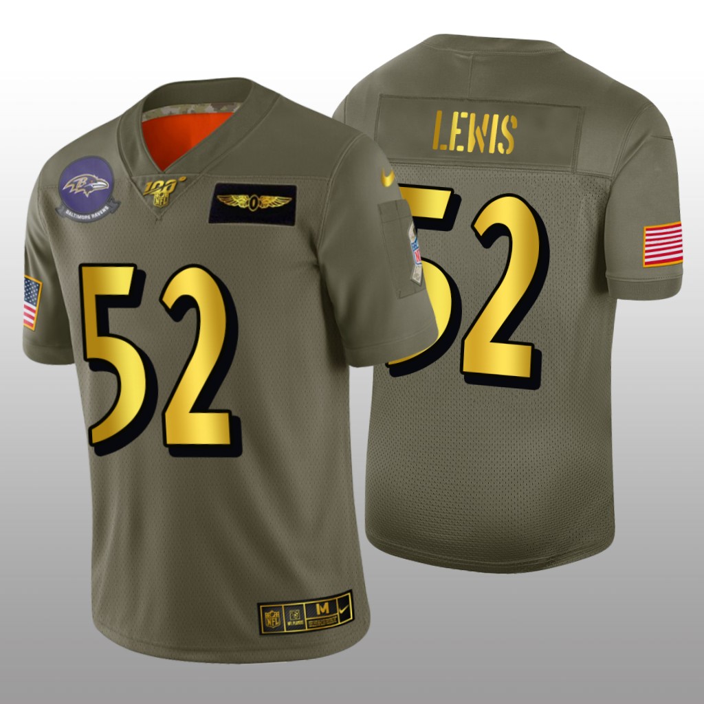 Baltimore Ravens Ray Lewis Olive Golden NFL 100 Jersey 2019 Salute to Service - Men's