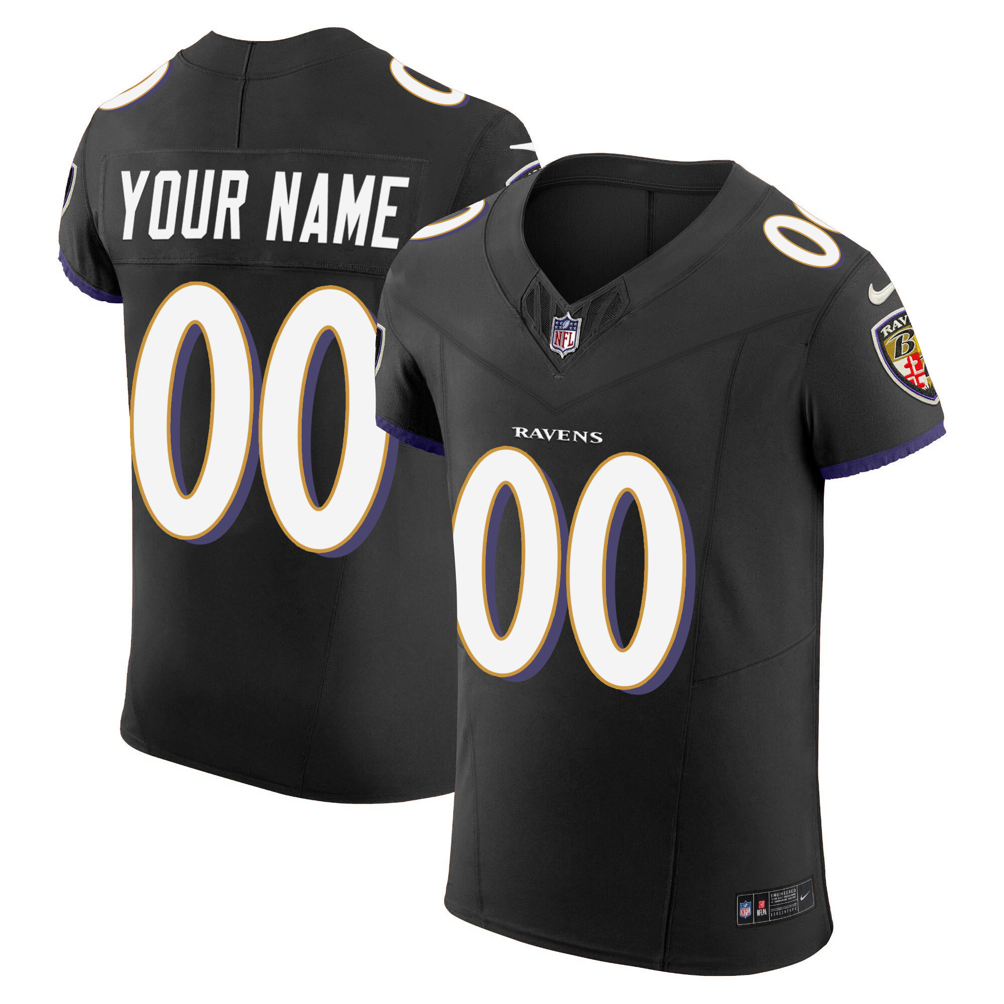 Baltimore Ravens Vapor Elite Custom Black Jersey All Stitched