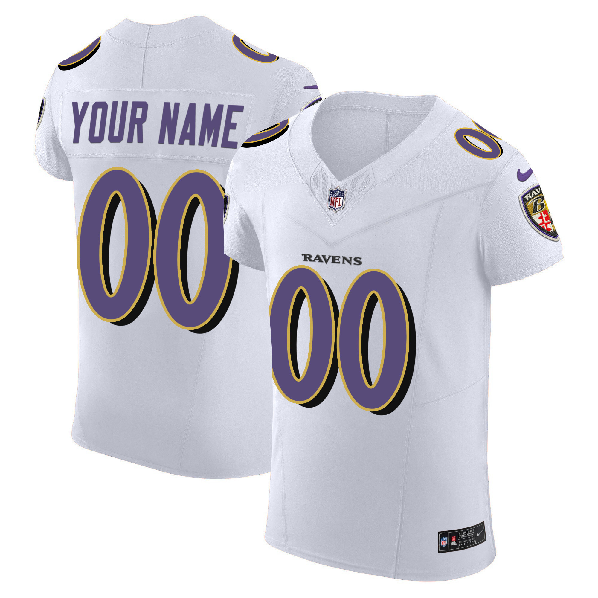 Baltimore Ravens Vapor Elite Custom White Jersey All Stitched