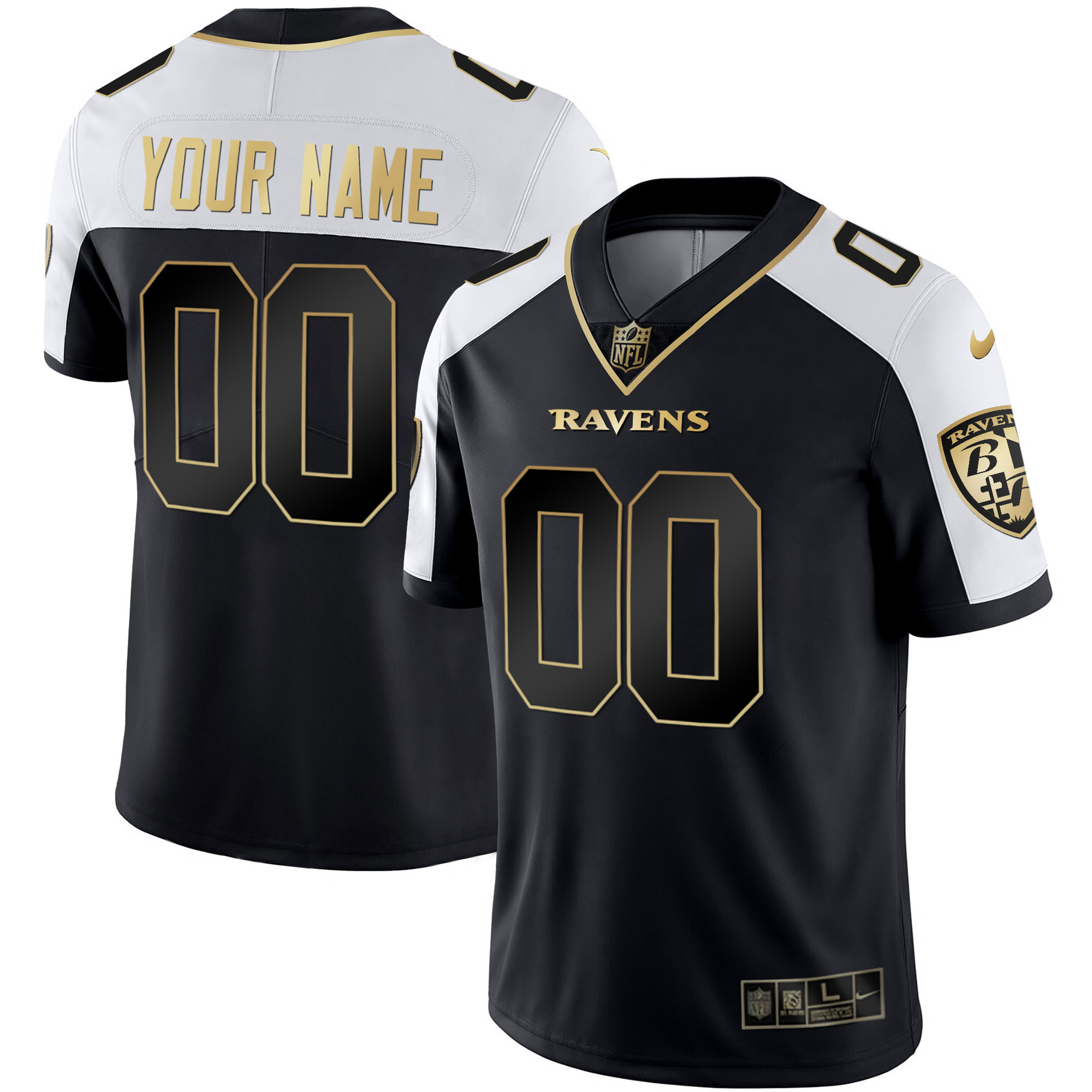 Baltimore Ravens Vapor Gold Custom Name And Number All Stitched Alternate Jersey All Stitched
