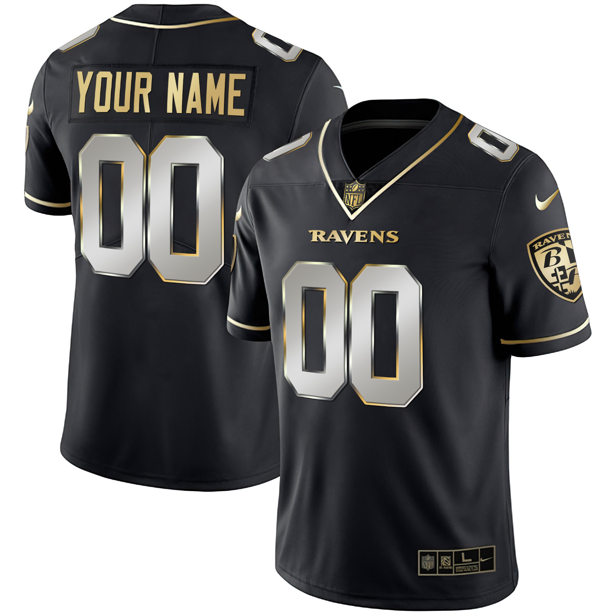 Baltimore Ravens Vapor Gold Custom Name And Number All Stitched Black Limited Jersey All Stitched