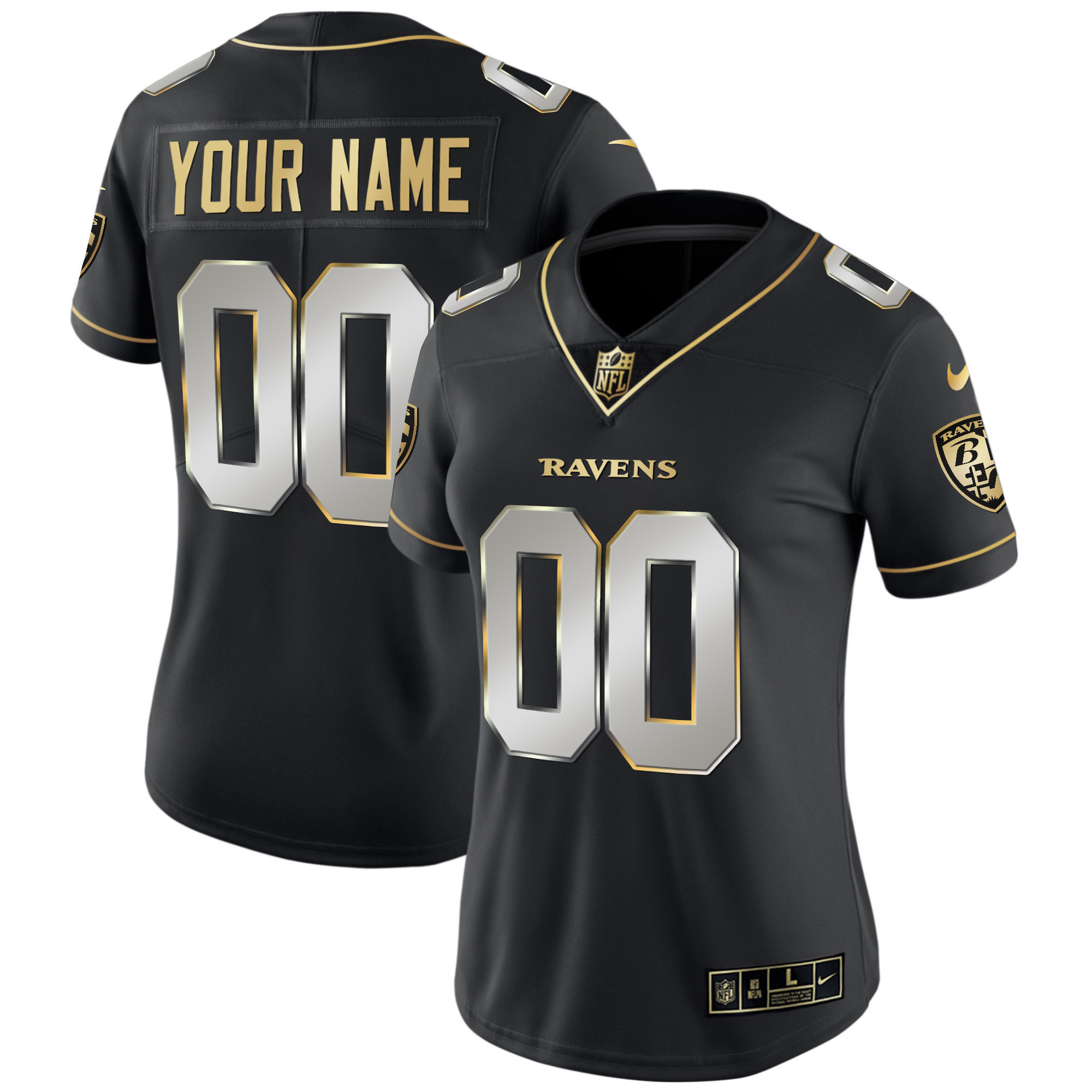 Baltimore Ravens Vapor Gold Custom Name And Number All Stitched Black Limited Jersey All Stitched