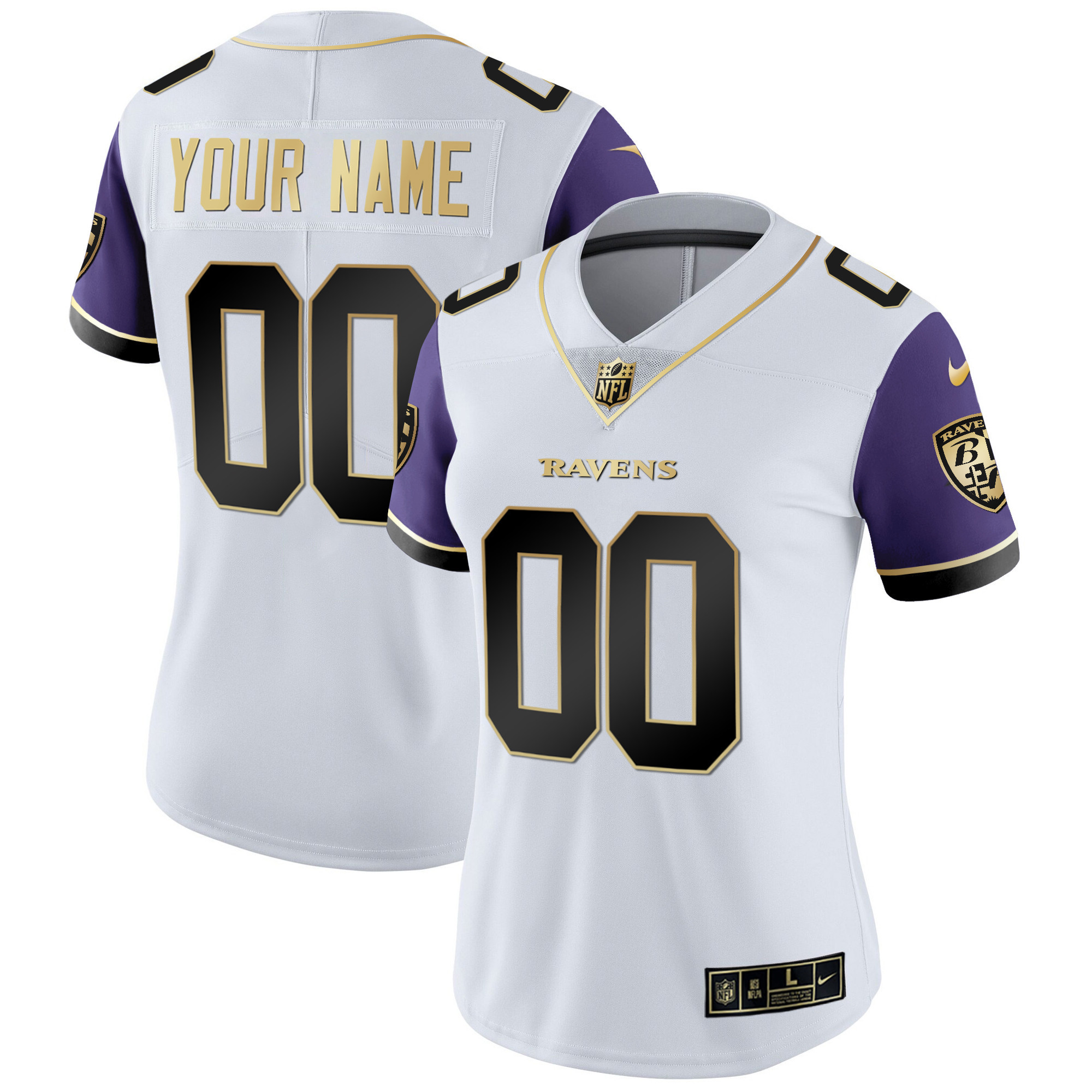 Baltimore Ravens Vapor Gold Custom Name And Number All Stitched Color Sleeve Jersey All Stitched