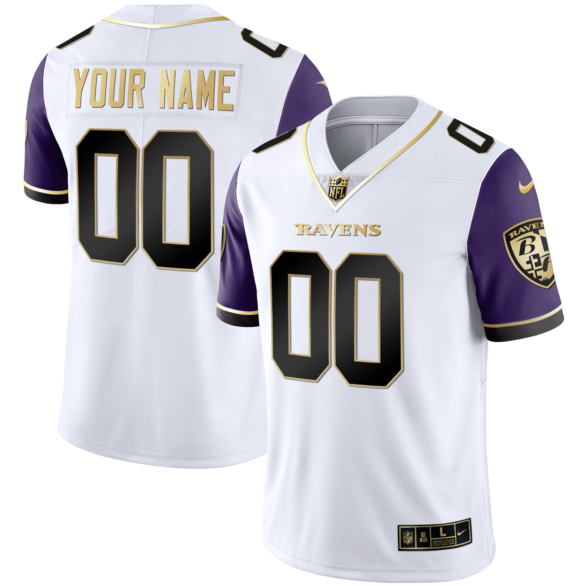 Baltimore Ravens Vapor Gold Custom Name And Number All Stitched Color Sleeve Jersey All Stitched
