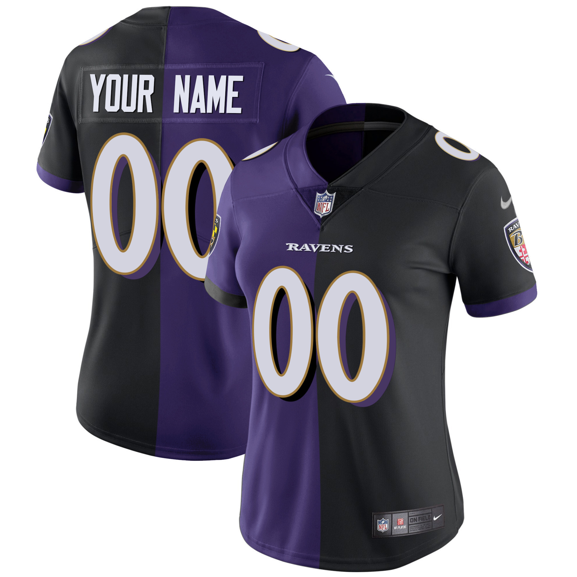 Baltimore Ravens Vapor Gold Custom Name And Number All Stitched Split Black Purple Jersey All Stitched