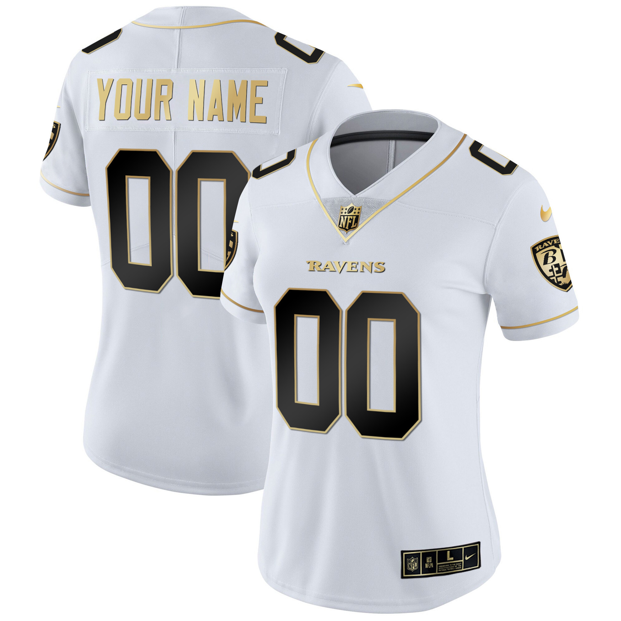 Baltimore Ravens Vapor Gold Custom Name And Number All Stitched White Gold Jersey All Stitched