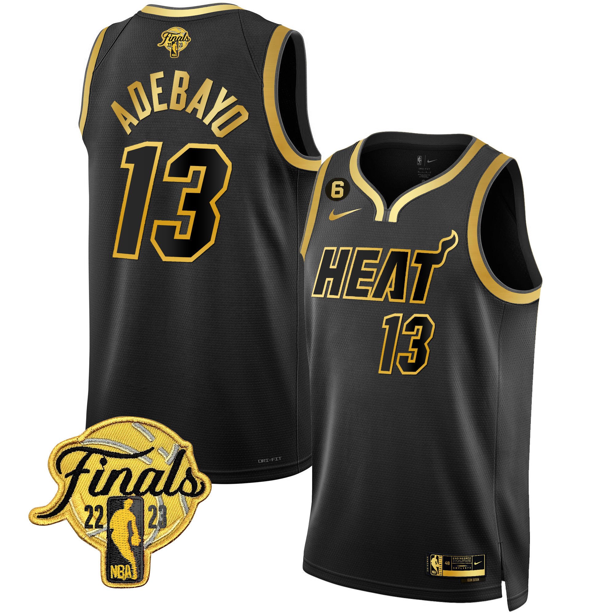 Bam Adebayo Men's Miami Heat 2023 Finals Patch Collection Black Gold Jersey - All Stitched