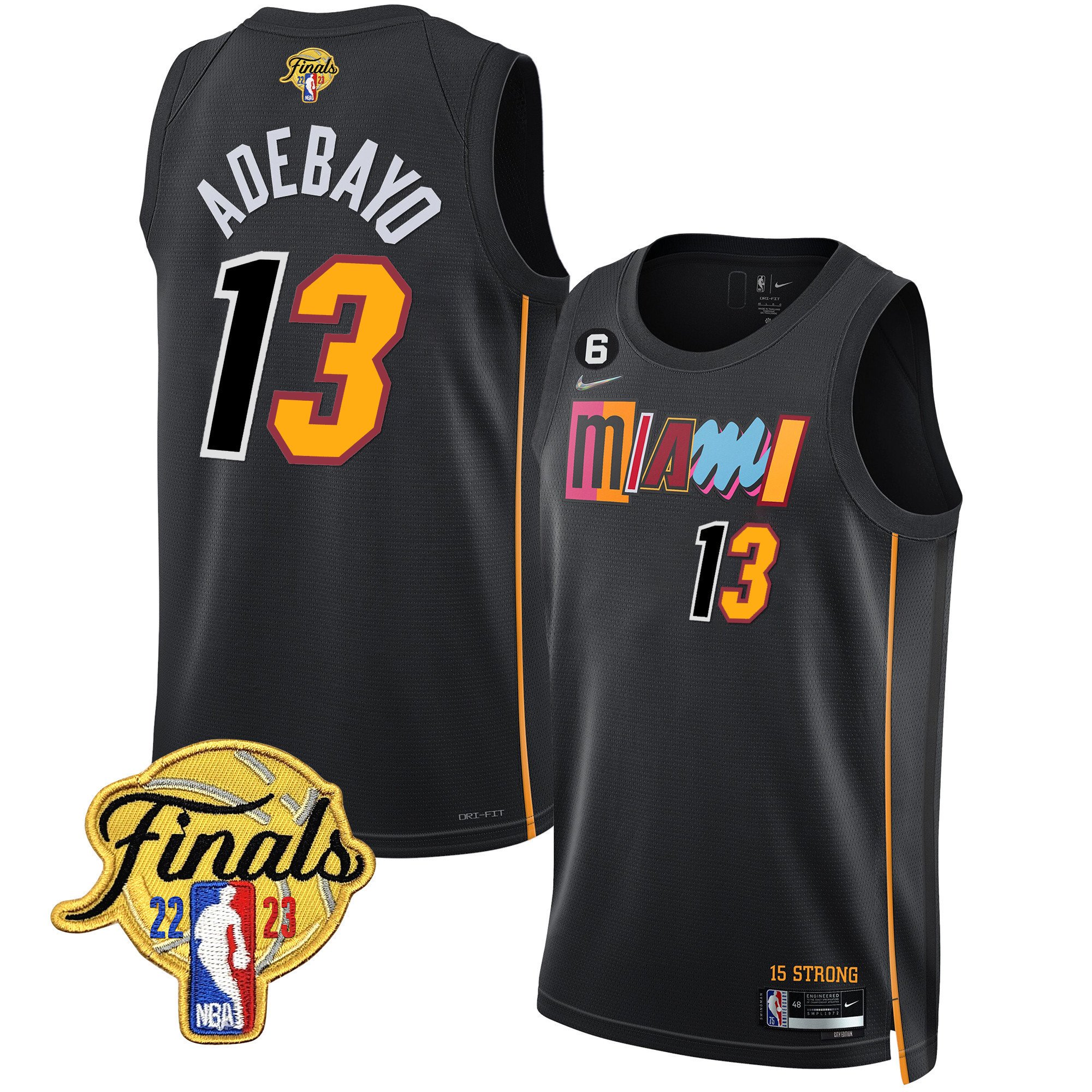 Bam Adebayo Men's Miami Heat 2023 Finals Patch Collection V2 City Black Jersey - All Stitched