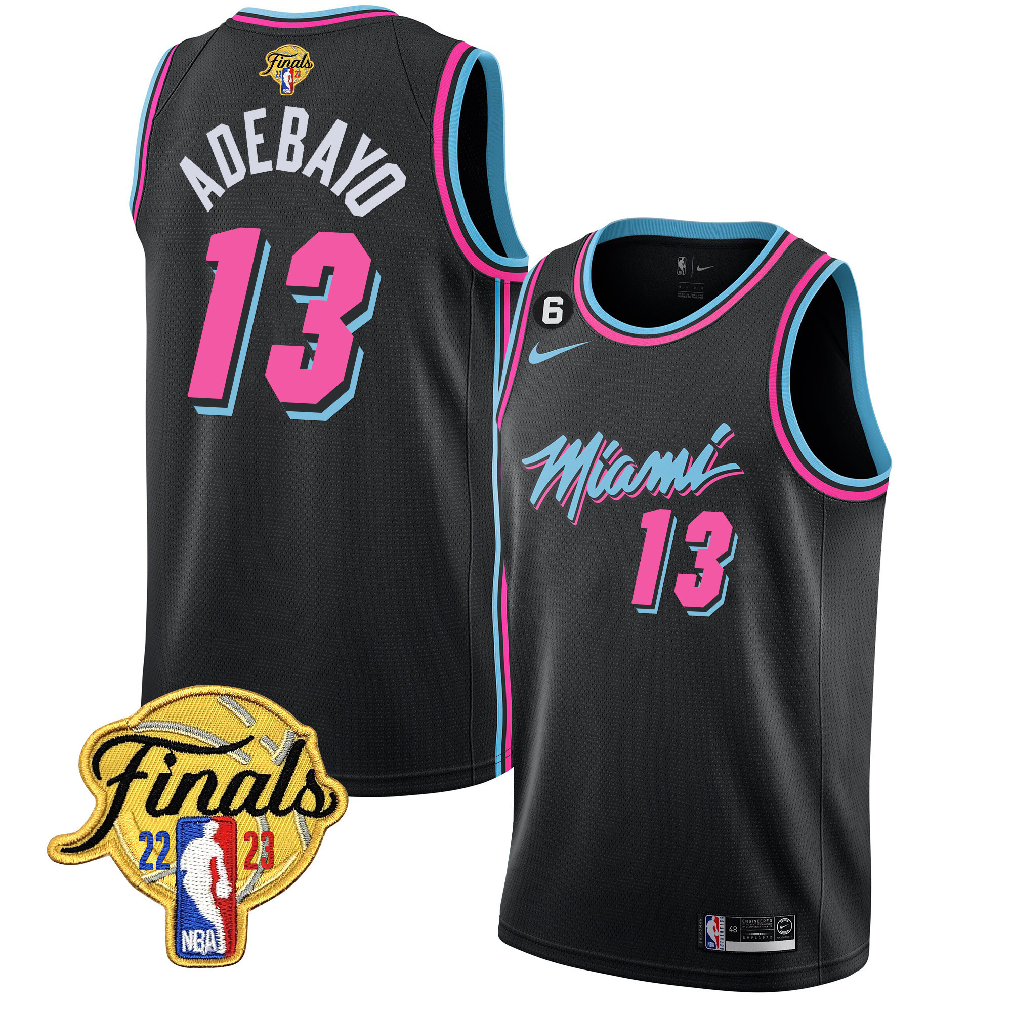 Bam Adebayo Men's Miami Heat 2023 Finals Patch Collection V4 Vice Black Jersey - All Stitched