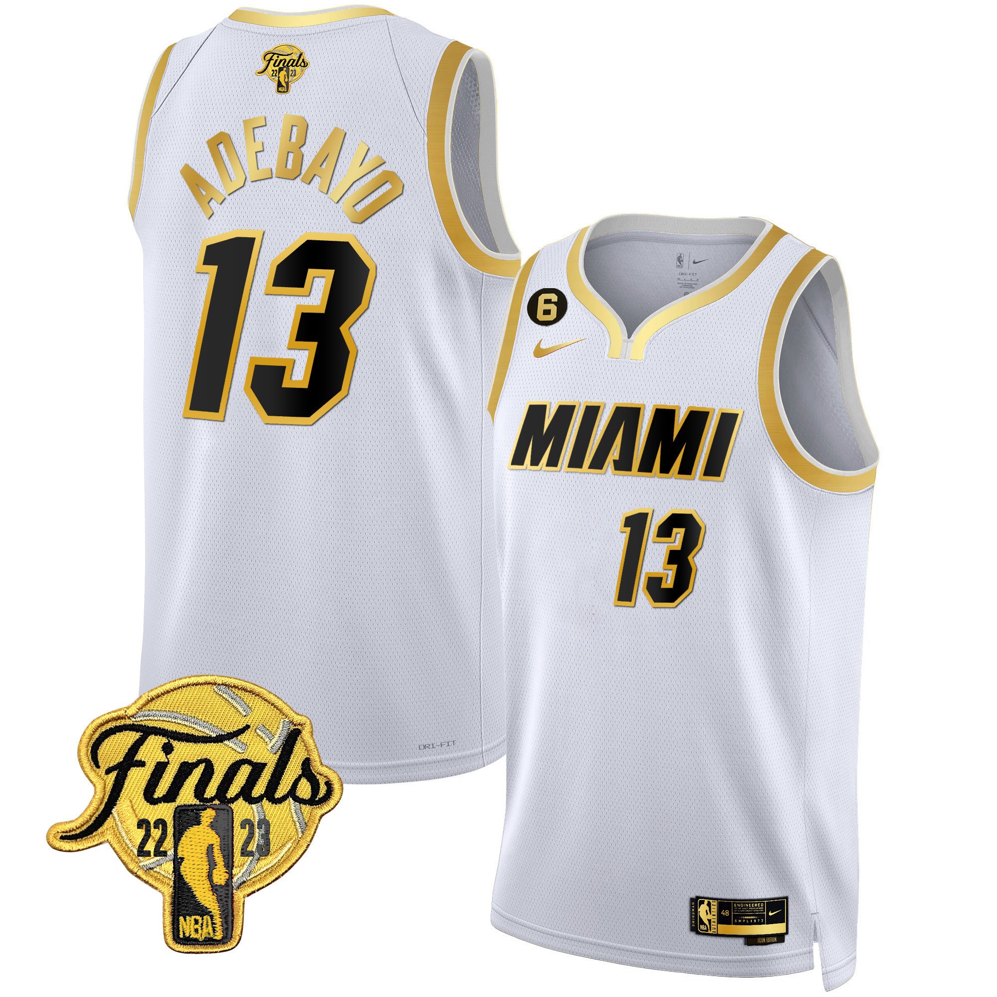 Bam Adebayo Men's Miami Heat 2023 Finals Patch Collection V4 White Gold Jersey - All Stitched