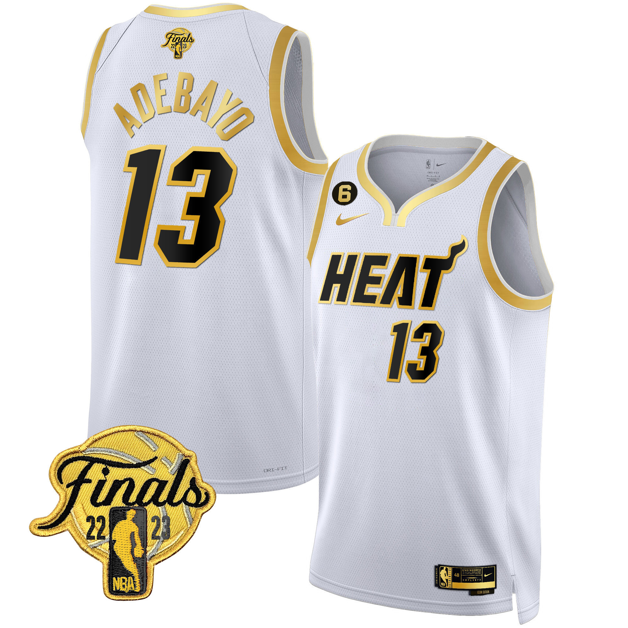 Bam Adebayo Men's Miami Heat 2023 Finals Patch Collection White Gold Jersey - All Stitched