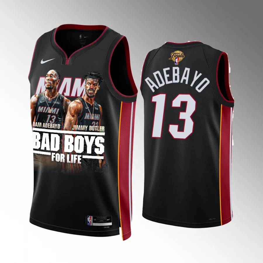 Bam Adebayo Miami Heat Bad Boys 2023 Finals Black #13 Print Graphics Jersey Men