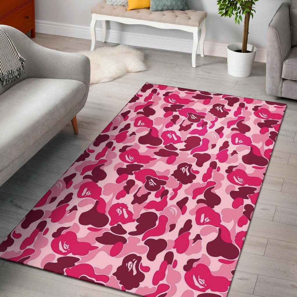 Bape Pink Camouflage Area Rectangle Rug