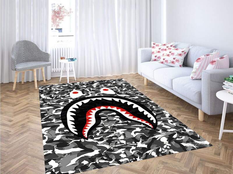 Bape Shark Black Army Pattern Carpet Rectangle Rug