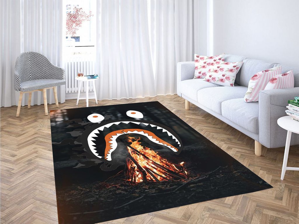 Bape Shark Fire Living Room Modern Carpet Rectangle Rug