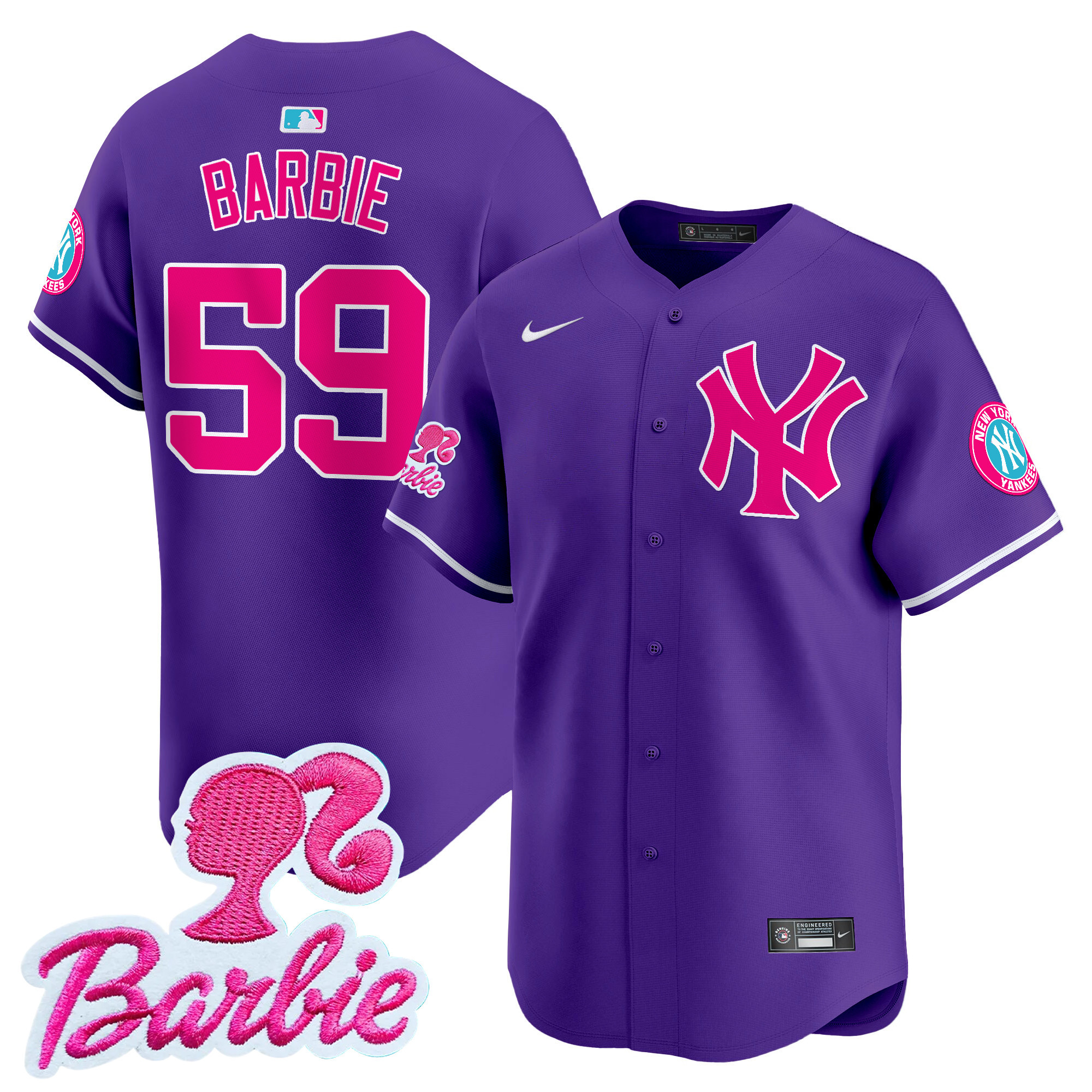 BarbieUnisex New York Yankees Barbie Patch Vapor Premier Limited Purple Jersey - All Stitched