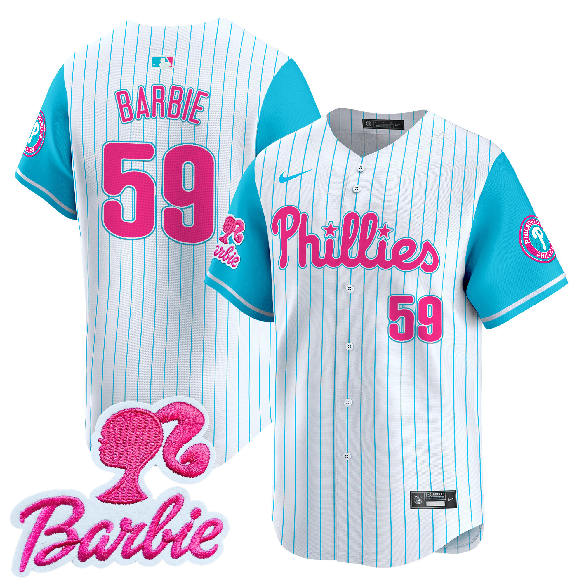 BarbieUnisex Philadelphia Phillies Barbie Patch Vapor Premier Limited Pinstripe Jersey - All Stitched