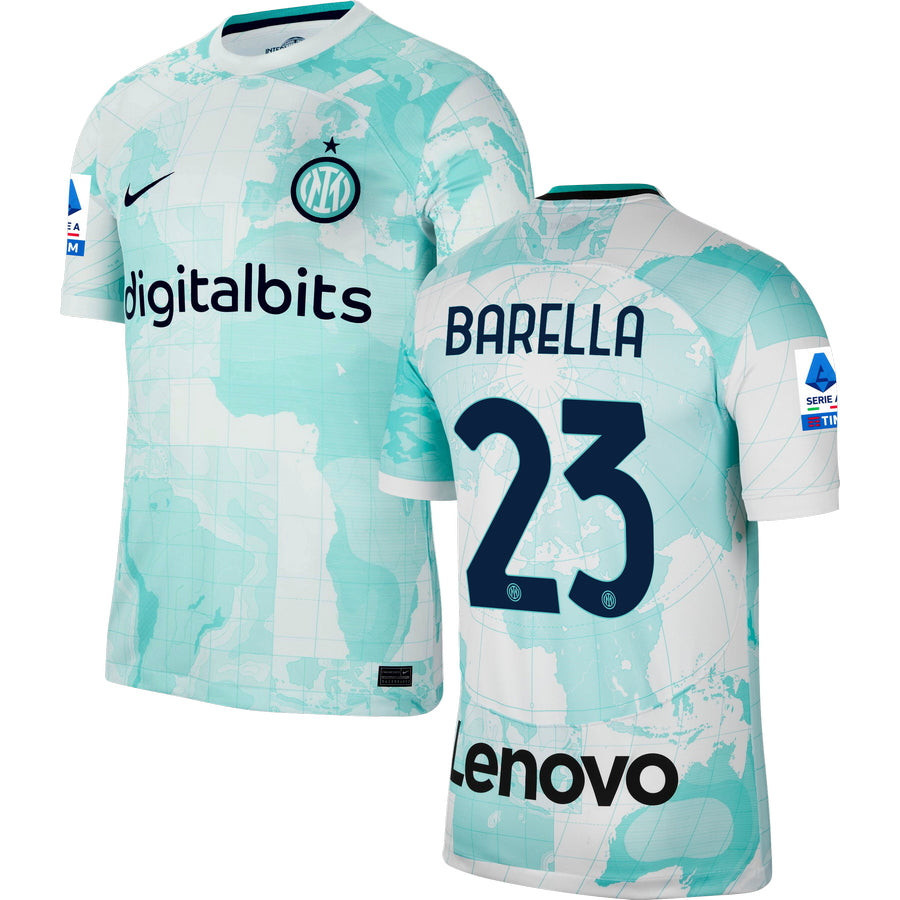 Barella 23 Inter Milan Serie A Patch Men 2022/23 Away Soccer Jersey – White