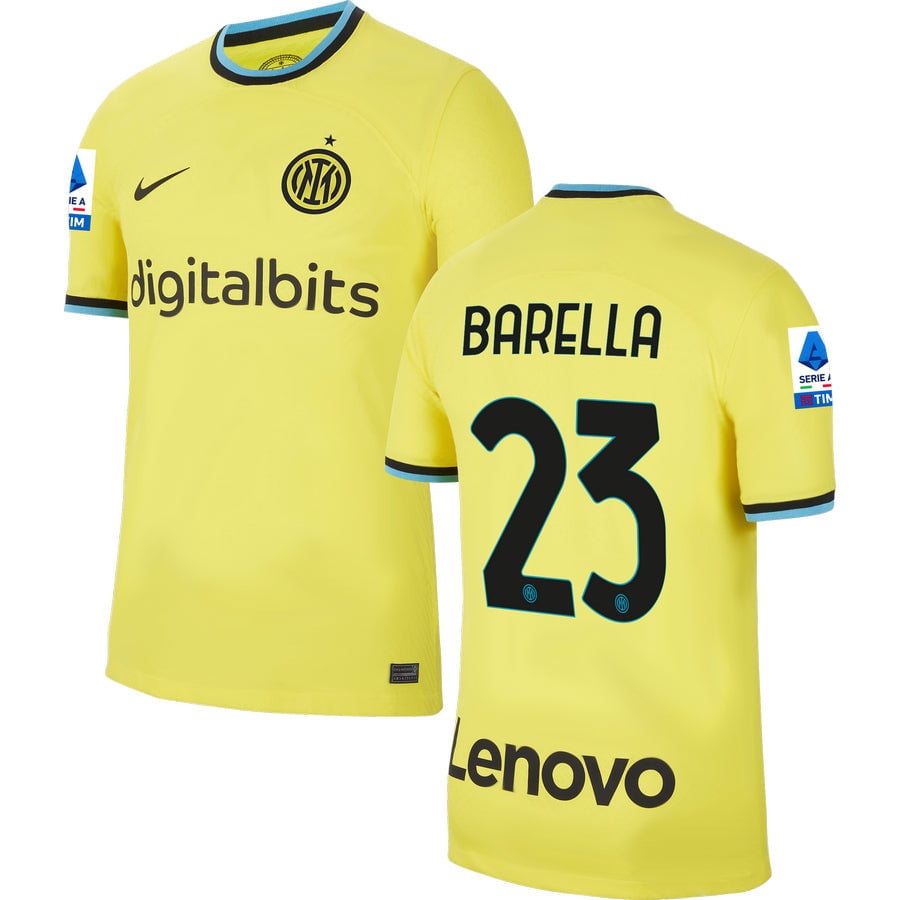 Barella 23 Inter Milan Serie A Patch Men 2022/23 Third Jersey – Yellow