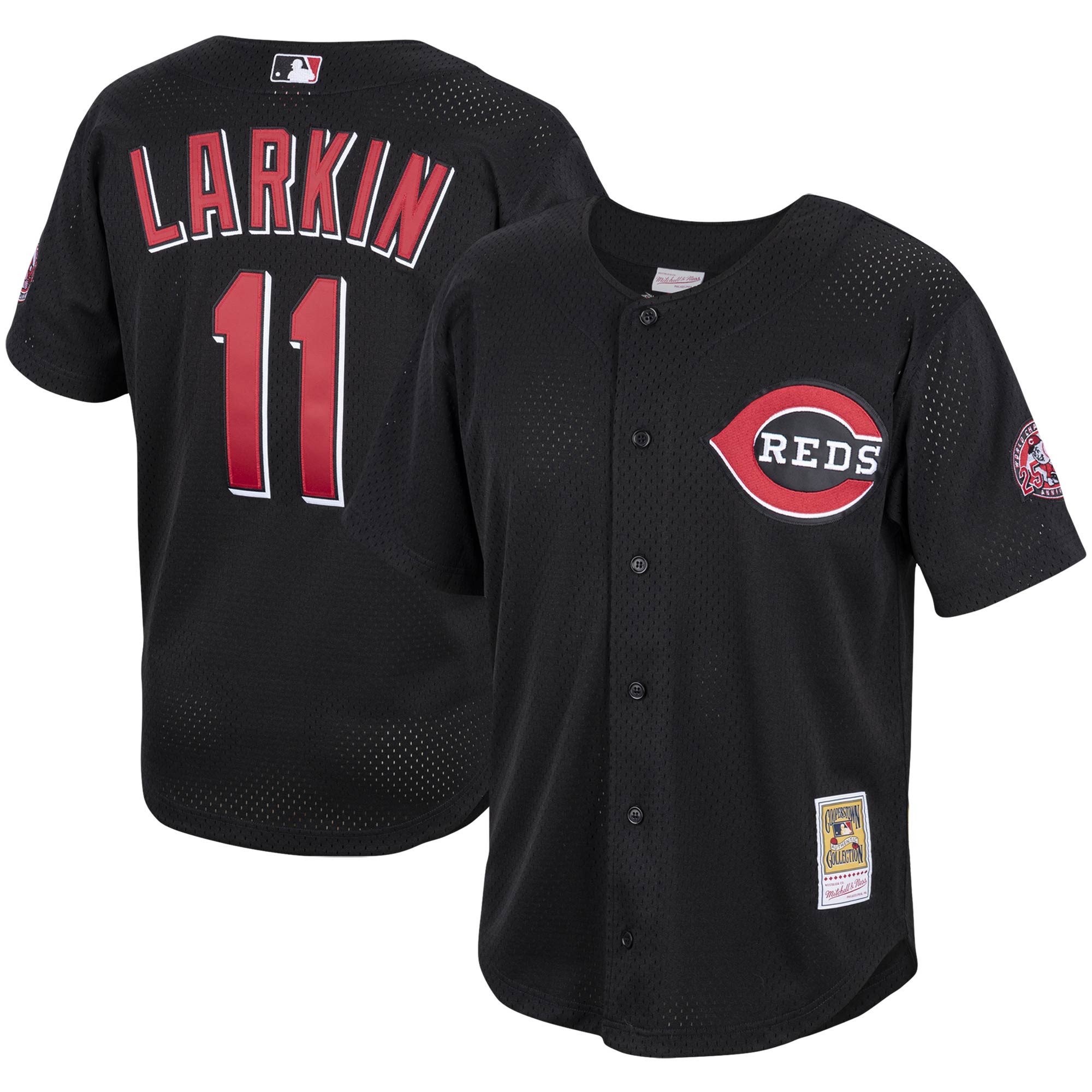 Barry Larkin Cincinnati Reds Mitchell And Ness Cooperstown Collection Batting Practice Stitched Jersey – Black