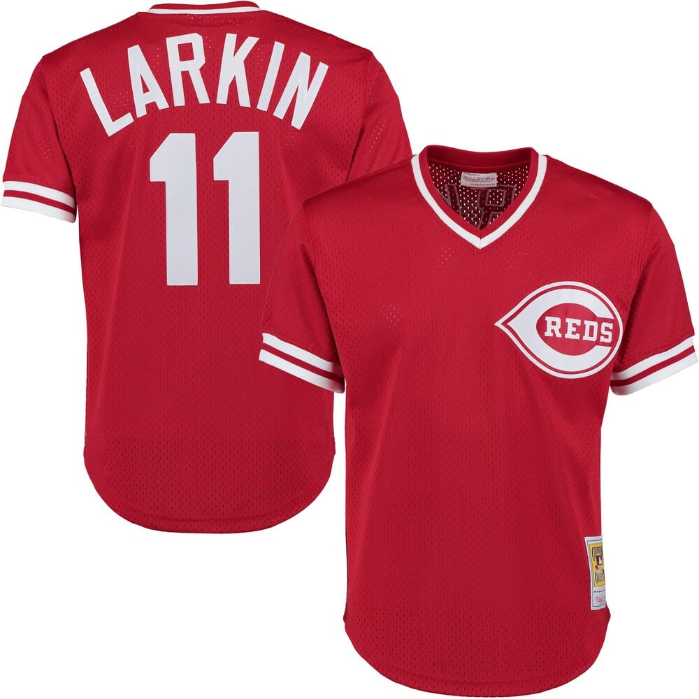Barry Larkin Cincinnati Reds Mitchell And Ness Throwback Cooperstown Mesh Batting Practice Stitched Jersey – Red