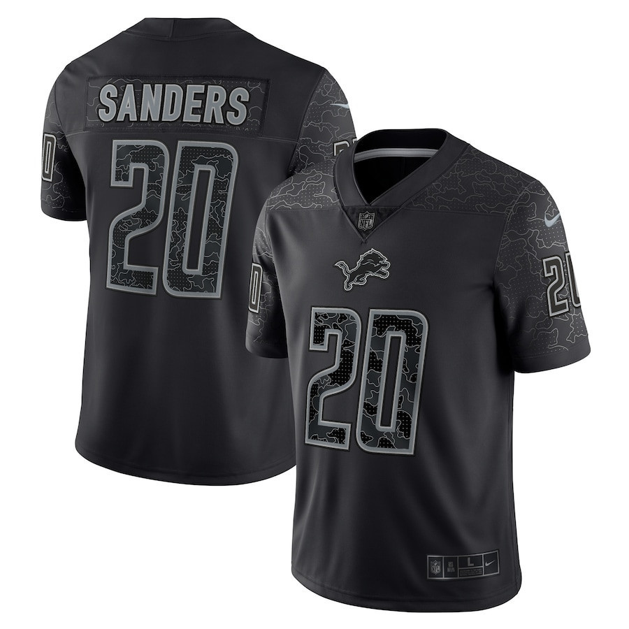 Barry Sanders 20 Detroit Lions Retired Player RFLCTV Limited Stitched Jersey – Black