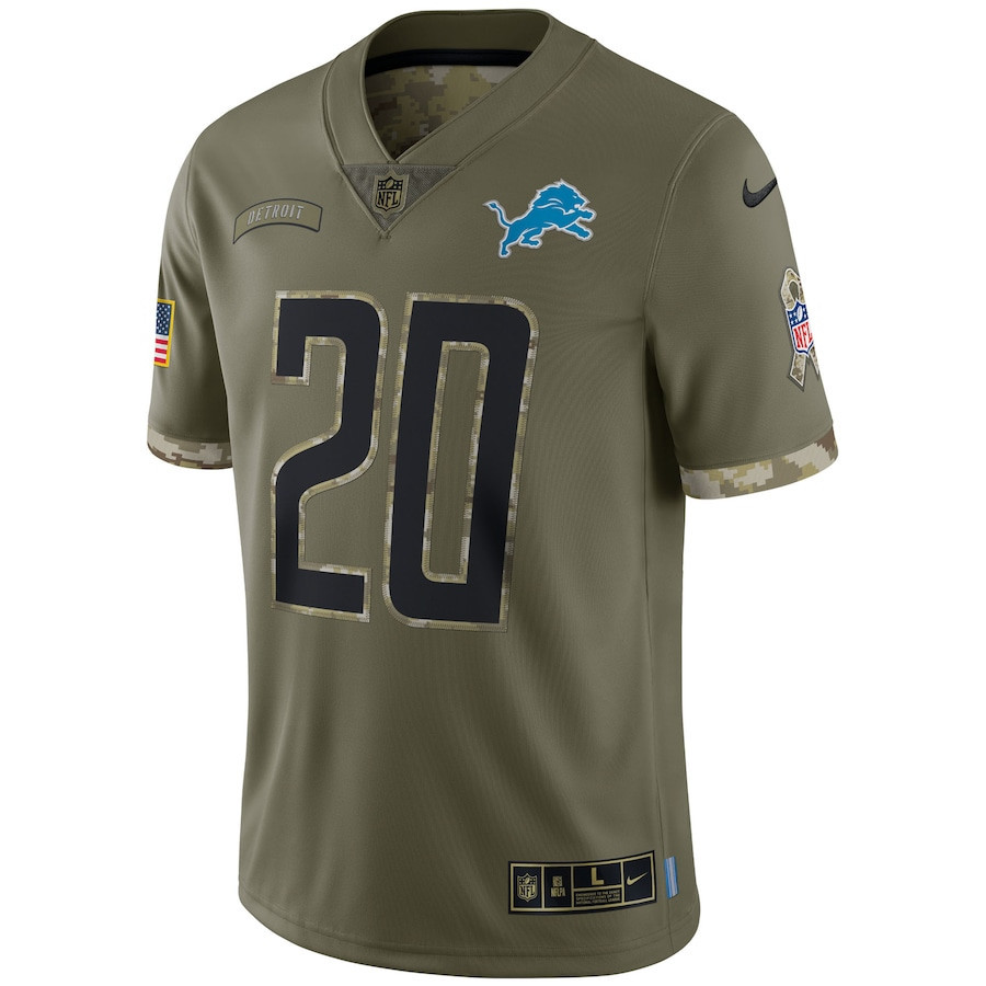 Barry Sanders Detroit Lions 2022 Salute To Service Retired Player Limited Stitched Jersey – Olive